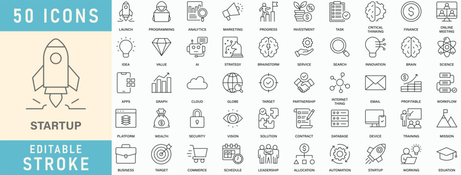 Startup icon collection set. Editable stroke. Vector illustration.
