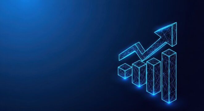 Glowing blue digital graph and bar chart representing financial growth and business analytics