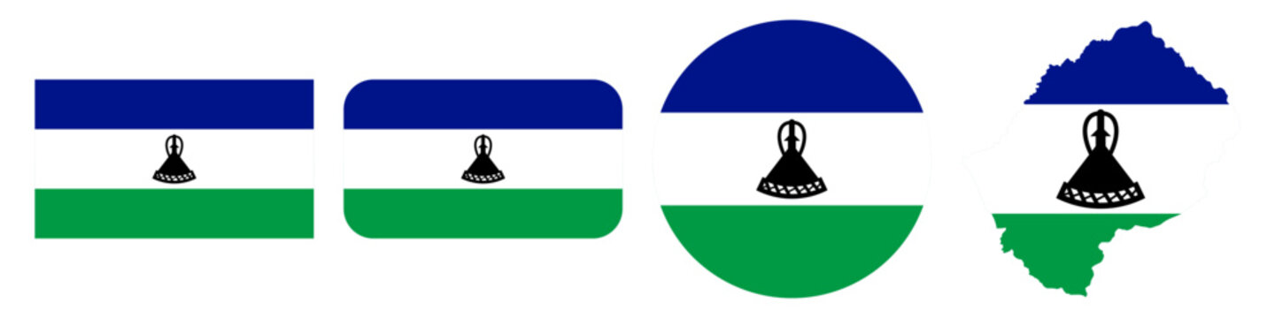 lesotho circular, lesotho rectangular, and lesotho map flag flat icon
