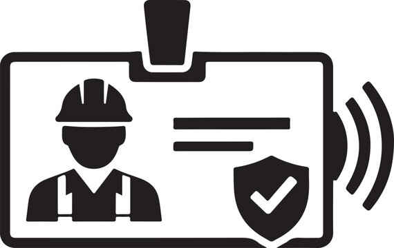 Worker ID card vector icon with badge and RFID signal lines in clean geometric style design