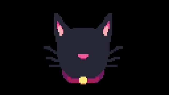 Black Cat Eyes Blinking Pixel Art Animation Seamless Loop