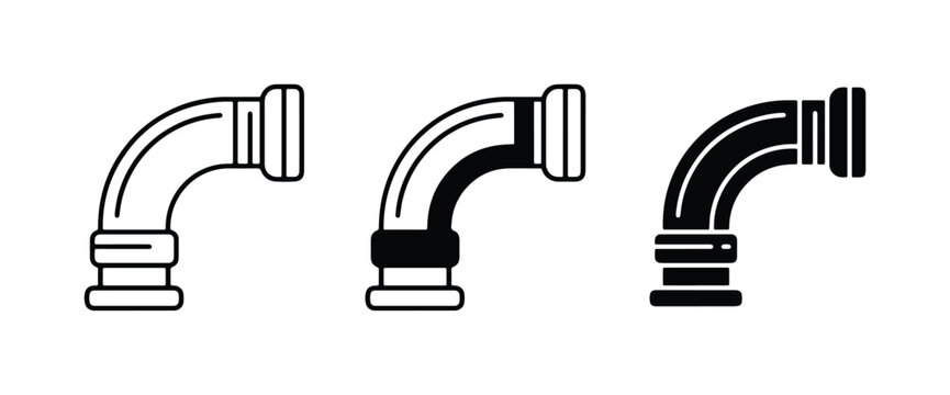 Plumbing Pipe Elbow Icons, 3 Styles, Vector Graphics for Construction and Industry