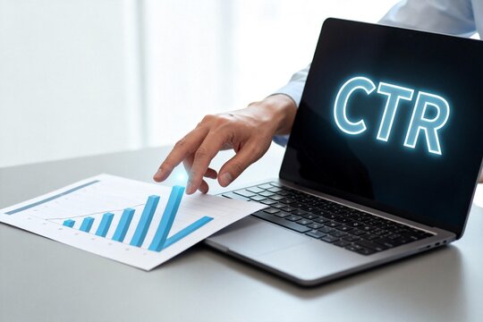 Person analyzing CTR data on laptop