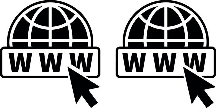World wide web globe icon with cursor clicking on www button