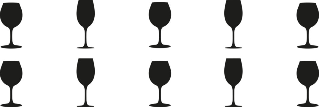 Ten black silhouette champagne flute glasses arranged in two rows on a white background icon
