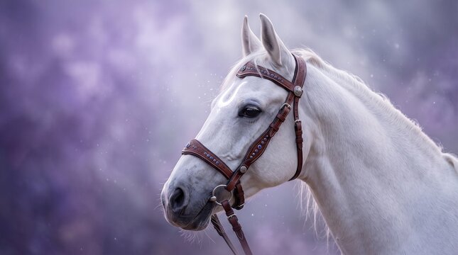 Minimalist Profile Shot of a White Stallion Head with Glowing Silver Tilak for Kalki Jayanti, Symbolic Tenth Avatar of Lord Vishnu Hindu Mythology