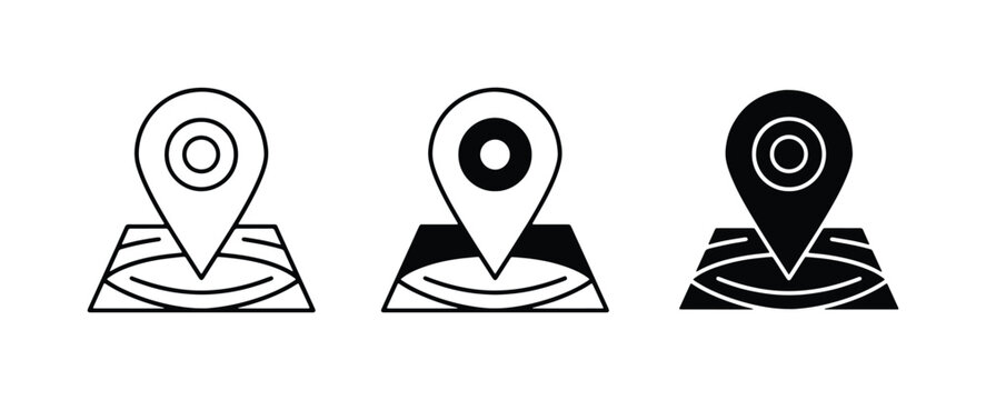Location Pin Icons, Map Markers, Navigation Pointers, GPS Symbols, Set of 3