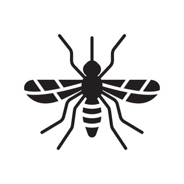 Silhouette mosquito icon graphic shows clear details of body structure and wing design with no background in a simple design