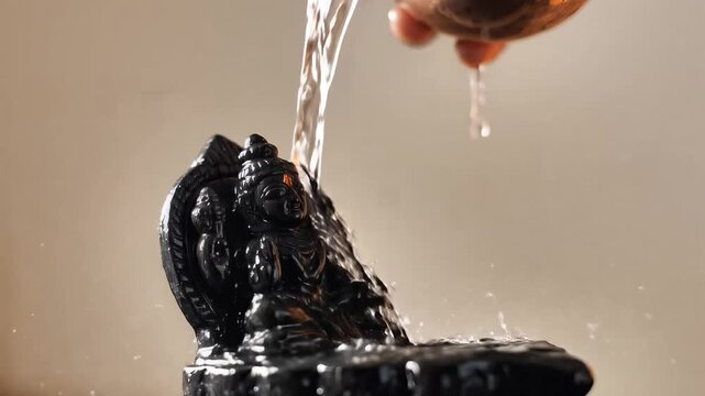Devshayani Ekadashi Ritual of Pouring Holy Water on Hindu Vishnu Idol