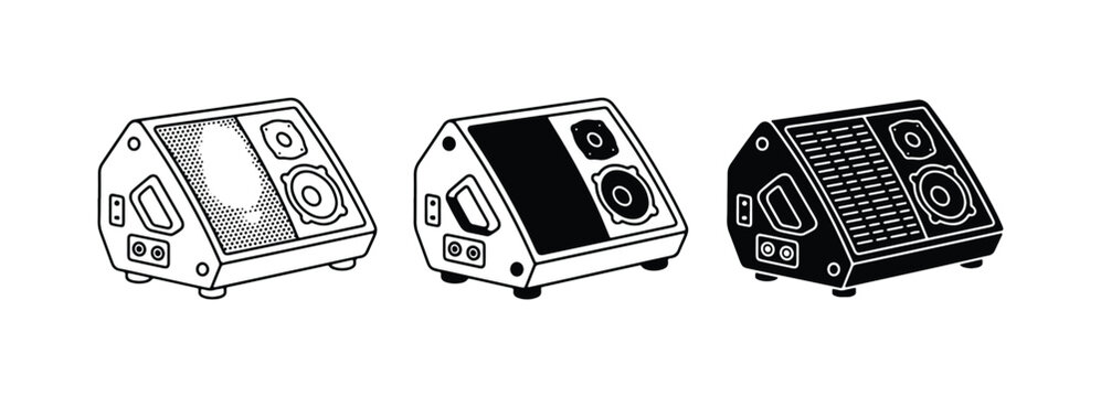 Stage Monitor Speaker Icons, Audio Equipment Vector Set, Sound System Graphics