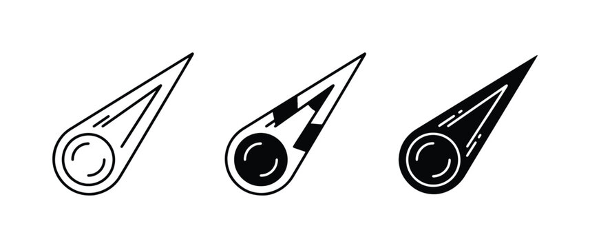 Meteorite Icons Set, Space Comet Vector Graphics, Celestial Object Illustrations