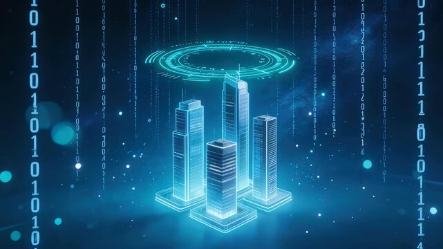 Futuristic cityscape with digital elements
