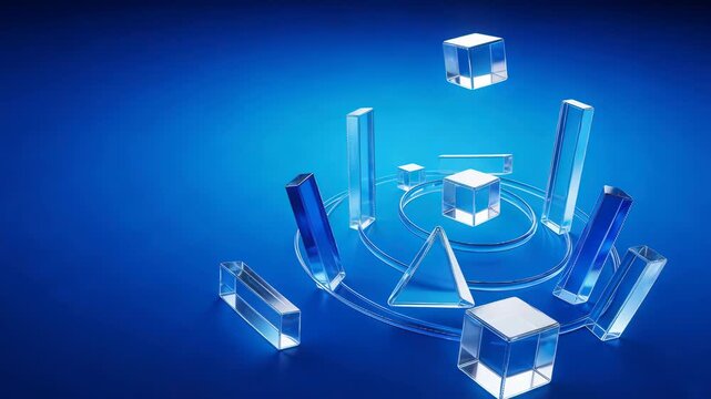 Glass shapes on blue background