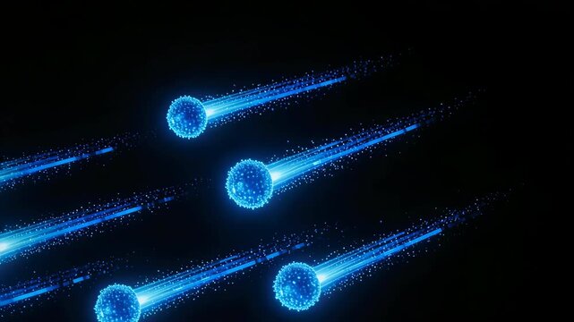Blue glowing spheres with trails