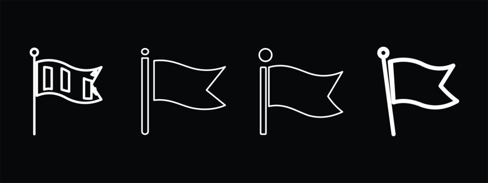 Collection of four white flag icons on black background. flag vector set