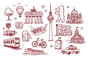 Germany Berlin Travel Red Ink Sketch Set Vector © Victoria