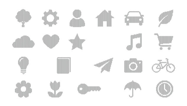 Minimalist gray web icons set, flat vector UI elements for mobile apps, collection of 23 universal interface symbols on white background