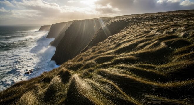 Dramatic Coastal Cliffs Under a Cloudy Sky.