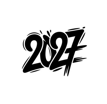 Hand drawn 2027 year number, doodle graffiti black ink typography.
