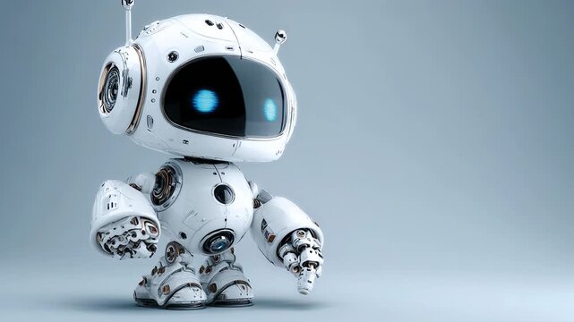 Cute robot pointing to copy space, friendly futuristic character, clean background
