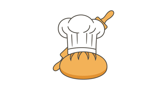 chef hat and loaf of bread colorful vector illustration