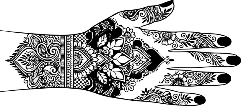 Intricate Mehndi Hand Vector Illustration with Floral and Geometric Henna Design