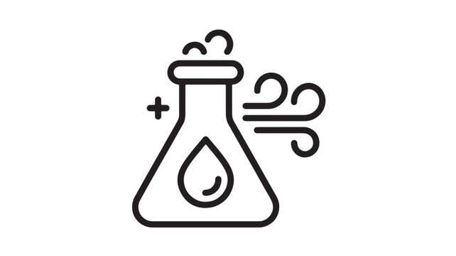 Beaker with flame and exclamation mark icon symbolizing chemical heat, laboratory experiments, and scientific research
