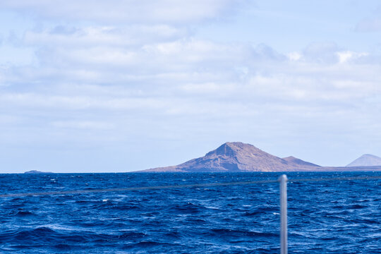 Beautiful view on the coasltine with paradise beaches on the island of Sal in Cape verde with a view on the great lion mountain, Twith a hight of approximately 165 m above sea level at the northern ri
