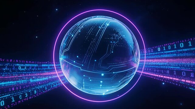 Digital globe with binary code streams