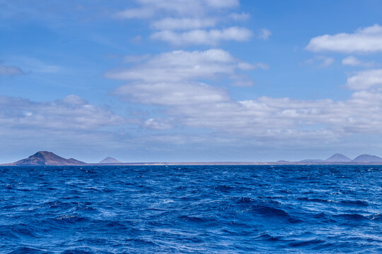 Beautiful view on the coasltine with paradise beaches on the island of Sal in Cape verde with a view on the great lion mountain, Twith a hight of approximately 165 m above sea level at the northern ri