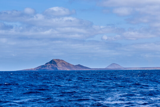 Beautiful view on the coasltine with paradise beaches on the island of Sal in Cape verde with a view on the great lion mountain, Twith a hight of approximately 165 m above sea level at the northern ri