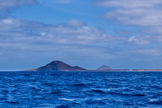 Beautiful view on the coasltine with paradise beaches on the island of Sal in Cape verde with a view on the great lion mountain, Twith a hight of approximately 165 m above sea level at the northern ri