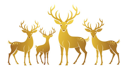 Golden reindeer family silhouettes with majestic antlers in luxury gold gradient style for winter holiday cards © Sadhin07