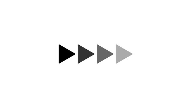 Minimalist Fast Forward Icon Animation with Four Gray Scale Triangles and Fading Effect on White Background - Clean UI Motion Graphic