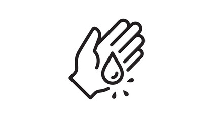 Fototapeta premium Glove hand icon with water drop symbol and splash marks, bold line art style for protective eco and hygiene themes