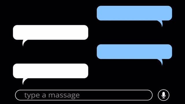 Typing text message cloud conversation animation with transparent background, sending and receiving messages animation, text SMS message chatting bubbles message.