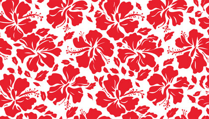 Dense red hibiscus floral silhouette pattern on white surface for vibrant summer textile and tropical party decor design © Sadhin07