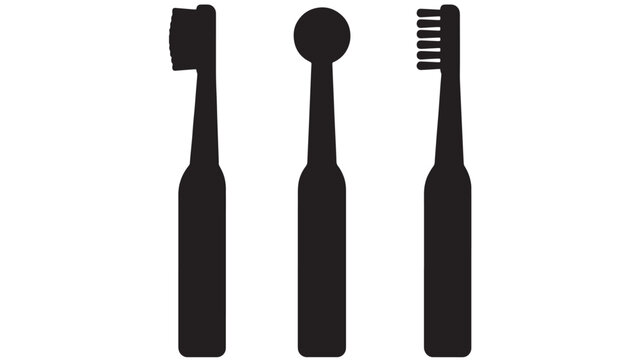 Toothbrushes hygiene set with black silhouettes, including toothbrush and comb head shapes on a clean background