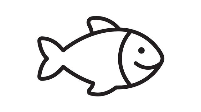Fish icon with simple outline design and friendly face for kids, ocean theme, and educational materials