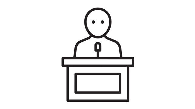 Person at podium icon with speech template and minimal outline style for professional presentation and conference branding