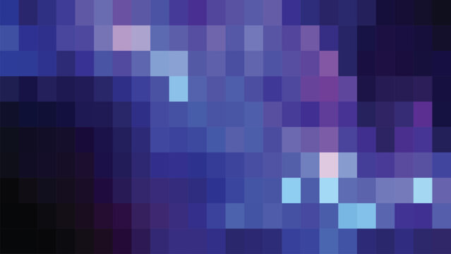 Dynamic digital mosaic abstract with vibrant blue and purple squares creating an energetic modern pattern