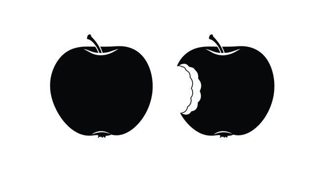 Two apples one bitten black silhouette high quality