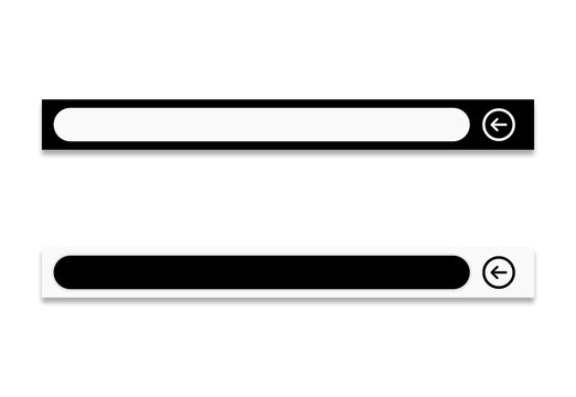A set of two minimalist input field user interface elements. Featuring a black and white color palette with rounded corners and a circular arrow action button