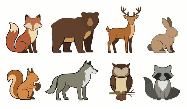 Minimal woodland forest animals vector wildlife collection