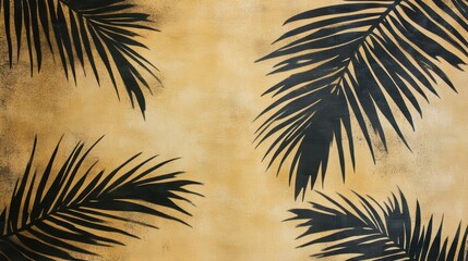 Obraz premium Black palm leaves silhouettes on a beige textured background.