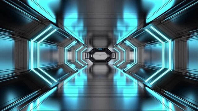 宇宙船の動力起動とハイテクな通路を象徴するSF映画向け背景
