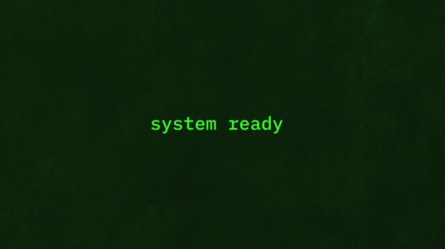 Retro Computer Terminal System Ready Animation with Green CRT Command Line Screen Effect