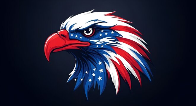 American Eagle Head with US Flag Colors and Stars - Patriotism Symbol