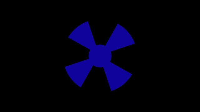 Fan blades animation with blue neon light. Fan blades abstract digital propeller. Fan blades technology industrial motion graphic on black background.