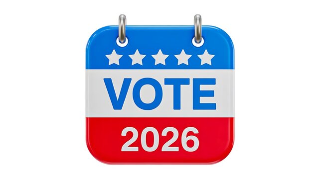 Vote 2026 election badge isolated on white political campaign background
